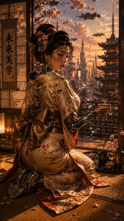 Fondo para celular Geisha cibernética variante