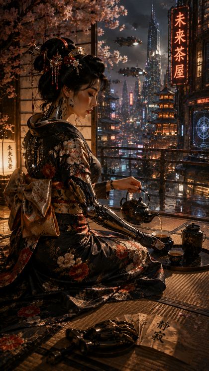Fondo para celular Geisha cibernética